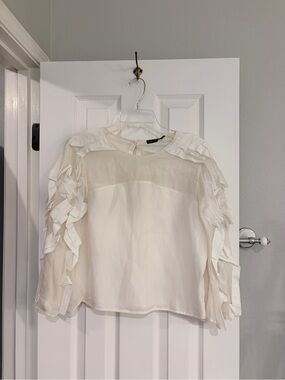 Anne Fontaine Ria White Ruffle Poplin Blouse Silk Cotton 42
